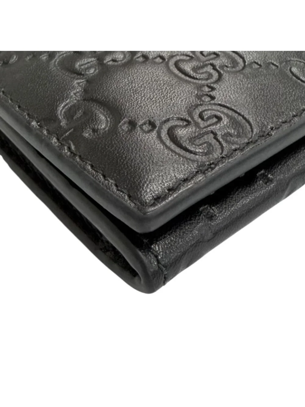 Gucci GG Emblem Card Case Leather Guccissima Bifold Business Holder Black